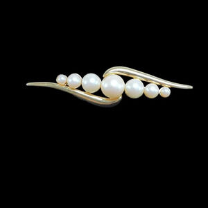 Vintage Monet Brooch Gold Tone Faux Pearl Bar Pin 2.5” Signed MONET